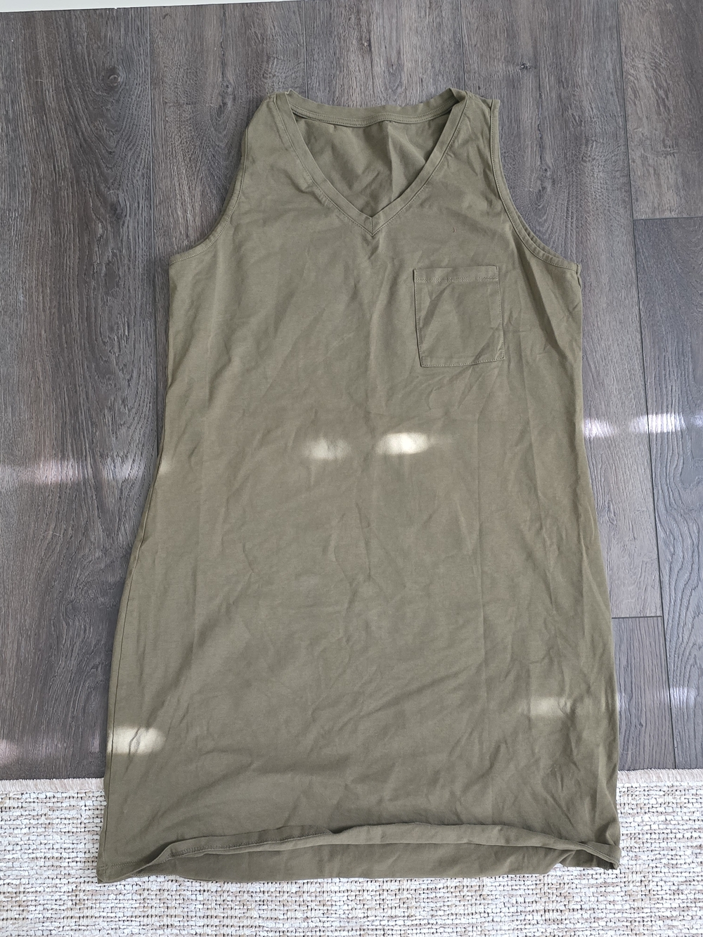 Olive Green V-Neck Tank Dress with Pocket